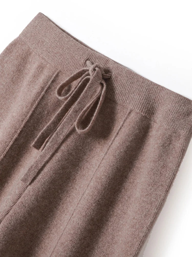 Women’s Merino Wool Wide Leg Pants – Soft Warm Knitted Casual Winter Trousers