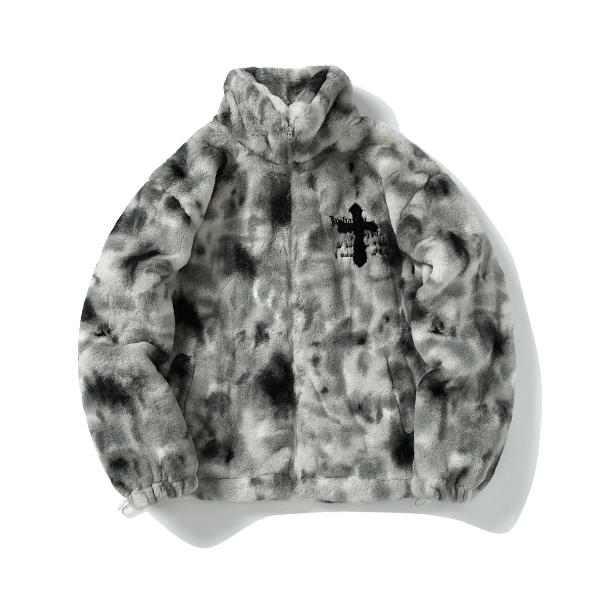 Men Rabbit Fur Jacket Coats Hip Hop Cross Letters Winter Fleece Jacket Streetwear Casual Harajuku Coat Zip Up Fashion Outerwear