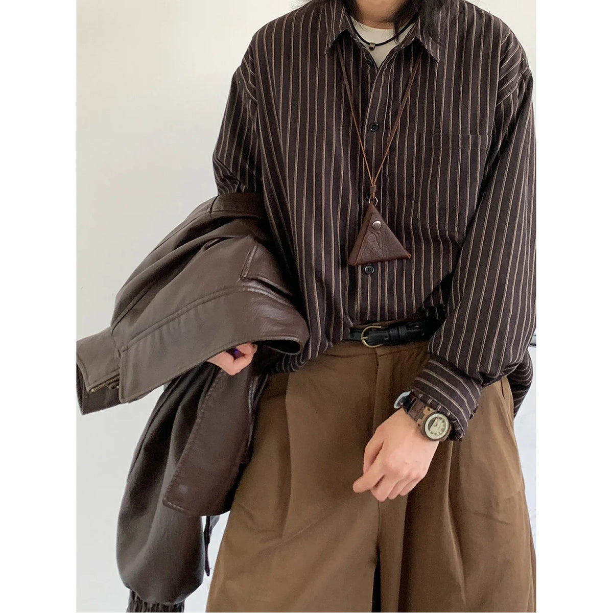 Unisex Vintage Striped Shirt – Loose-Fit Long-Sleeve Casual Top | Japanese-Inspired Spring & Autumn Streetwear