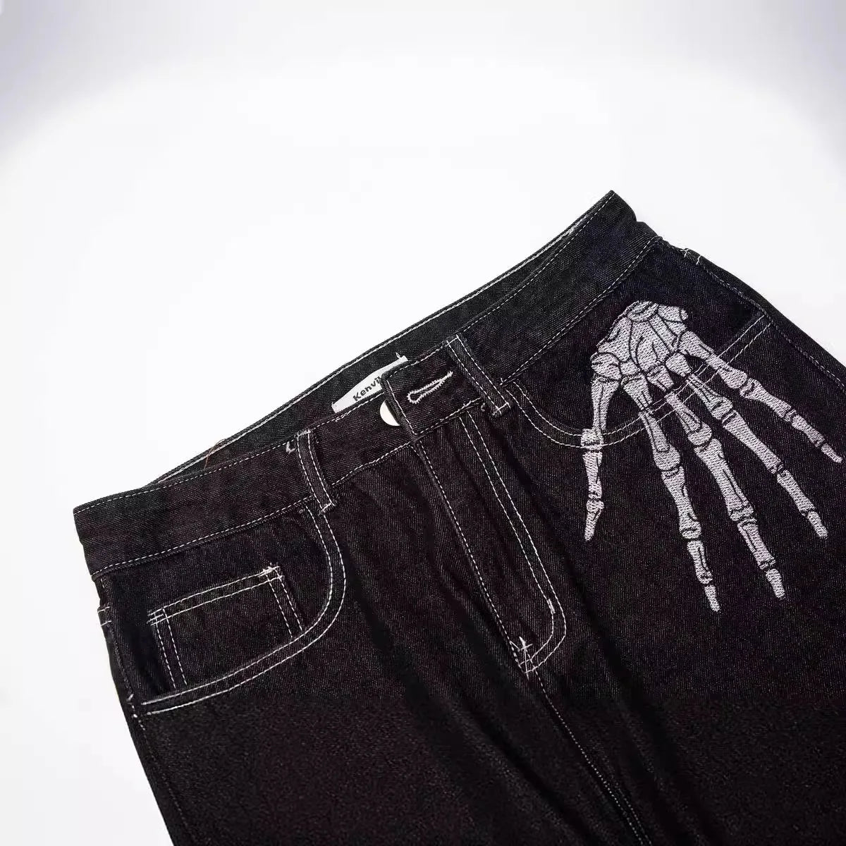 Men’s Skeleton Print Baggy Jeans – Gothic Punk Wide-Leg Denim Pants | Dark Hip-Hop Streetwear