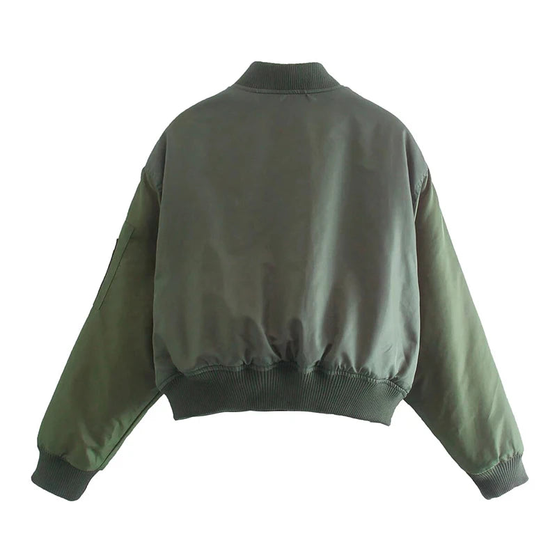 Willshela Women’s Vintage Bomber Jacket – Chic O-Neck Front-Zip Casual Jacket with Pockets, Long Sleeve Fashion Outerwear