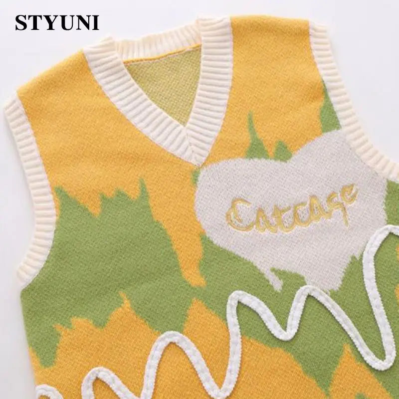 Wavy Color Block Knitted Sweater