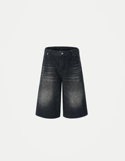 Men’s Lightning Crack Denim Shorts – Loose Wide-Leg Cropped Jeans | American Streetwear Casual Pants