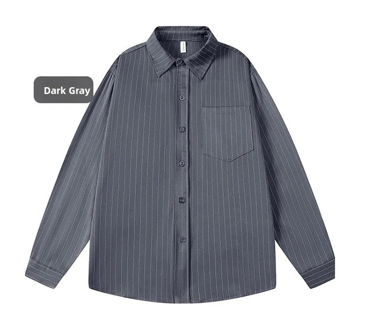 Men’s Striped Casual Shirt – Loose-Fit Long-Sleeve Button-Up | Stylish Spring & Autumn Everyday Wear