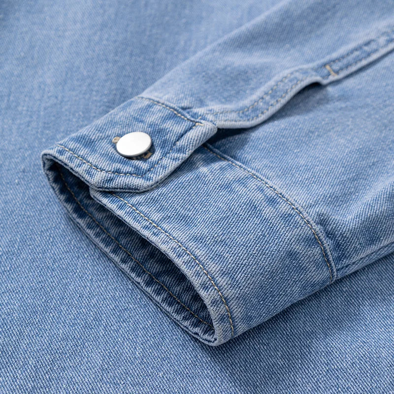 Men’s Loose Fit Denim Shirt – Solid Color Casual Overshirt | Versatile Everyday Wear