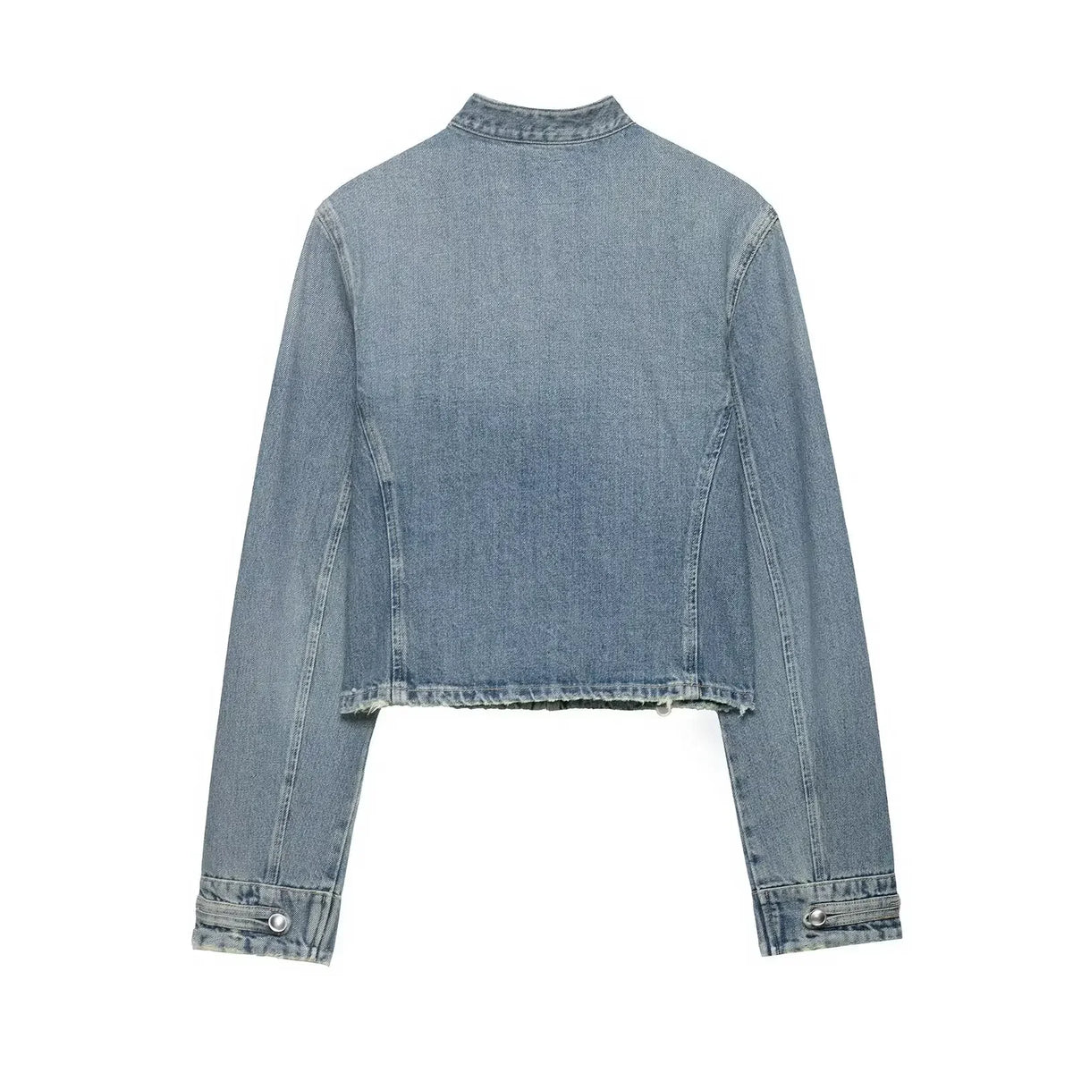 Women’s Vintage Denim Jacket – Double-Breasted Stand Collar Y2K Streetwear Coat