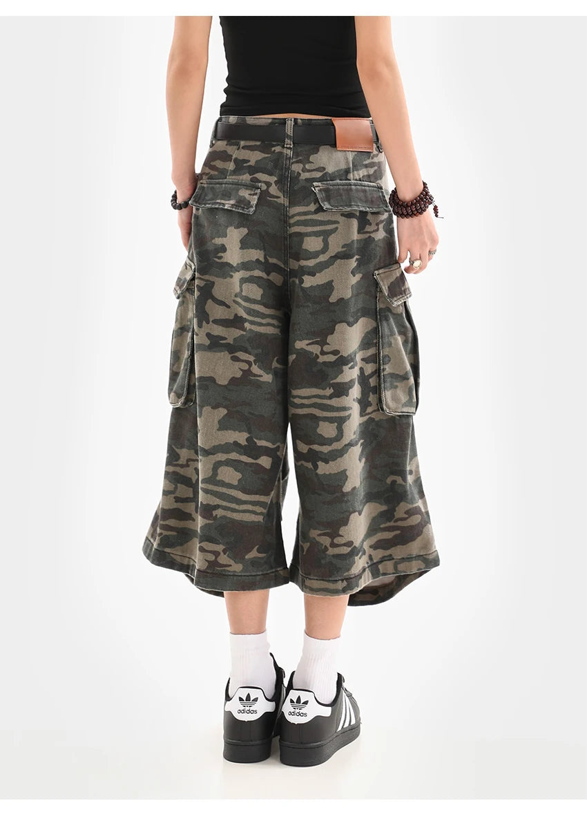 Women's Y2K Camouflage Harajuku Denim Capri Pants – Goblin Core Street Style