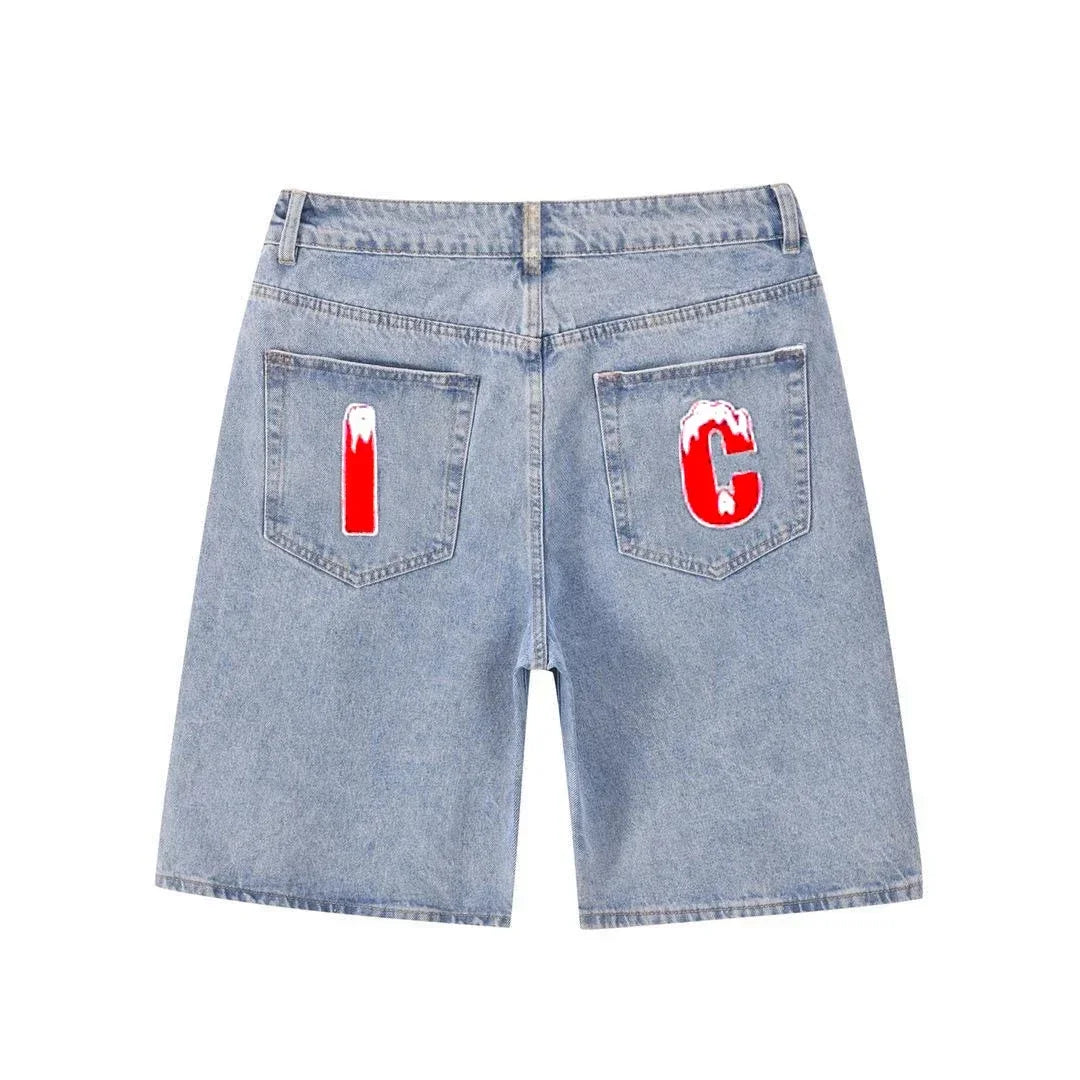 Y2K Hip-Hop Printed Denim Shorts – Harajuku Gothic Streetwear