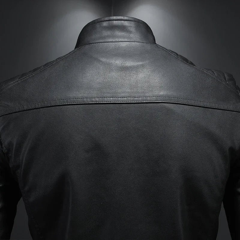 Men’s Stand Collar Leather Jacket – Slim Korean Style Casual Fashion Jacket