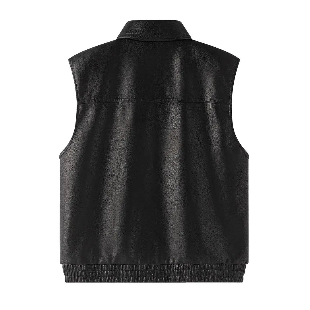Men’s Vintage PU Leather Biker Vest – Sleeveless Motorcycle Jacket, Casual Retro Waistcoat for Autumn