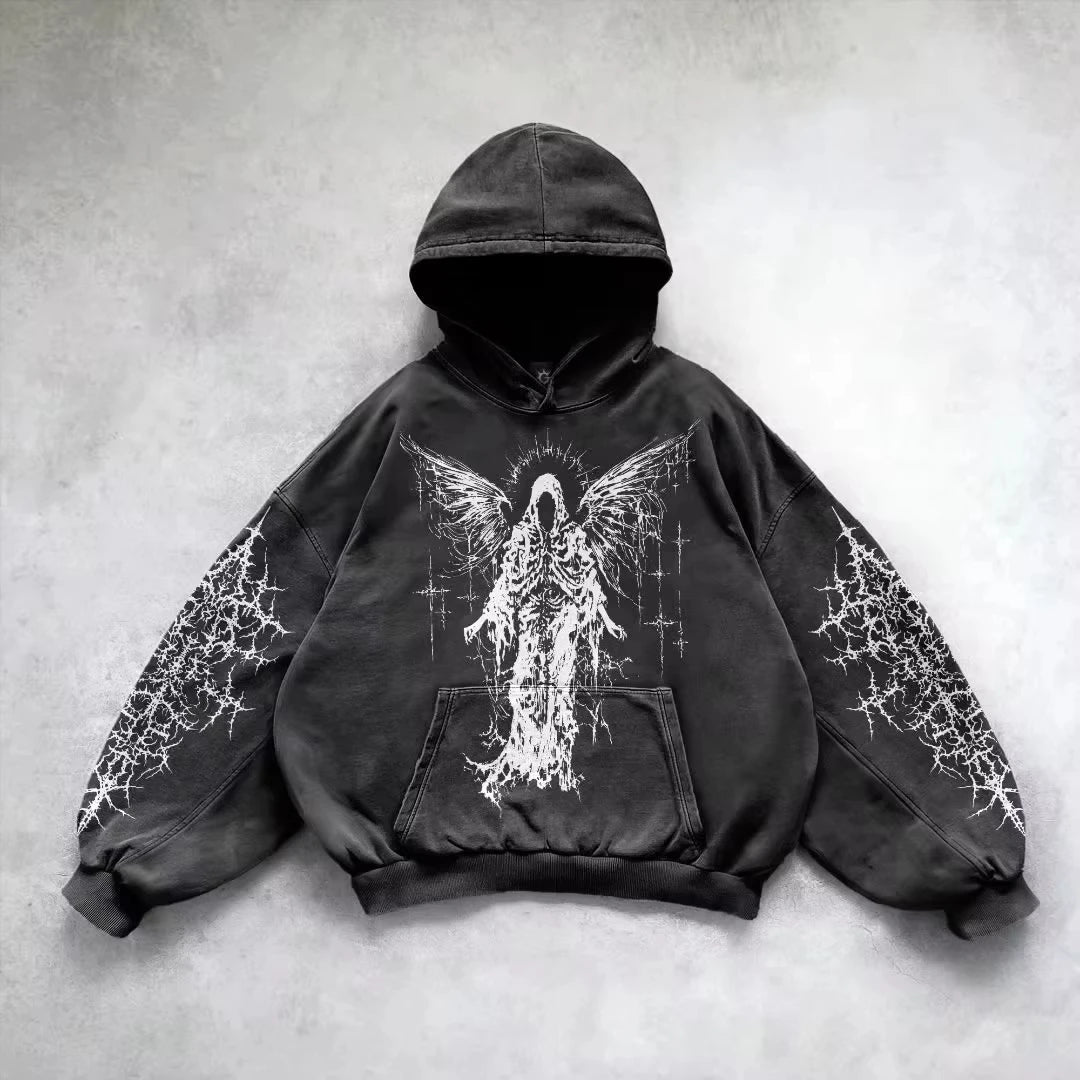 Y2K Gothic Graphic Hoodie – Loose Fit Grunge Punk Sweatshirt | Men’s & Women’s Streetwear