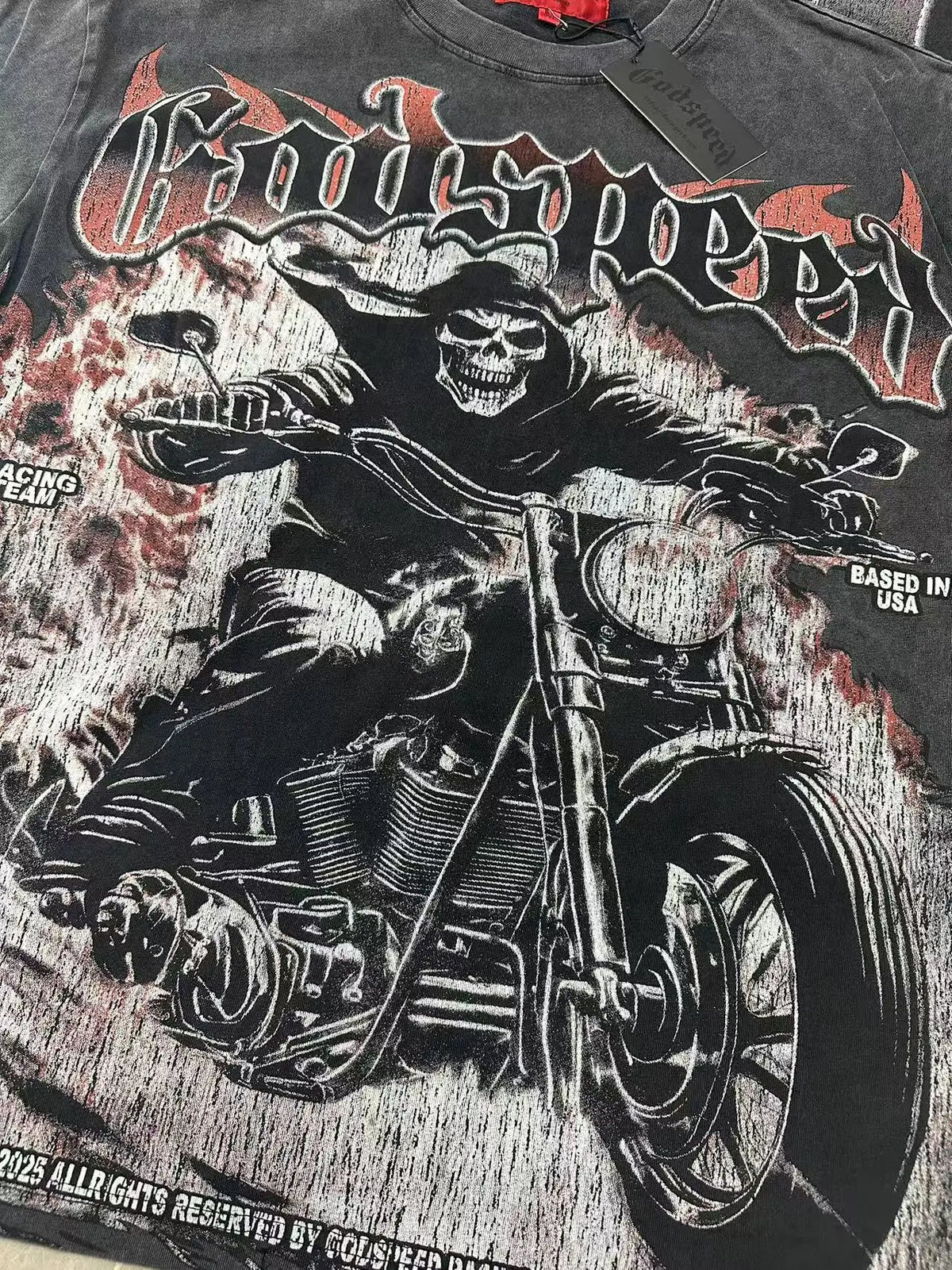 Men’s Skull Motocross T-Shirt – Vintage Washed Cotton Streetwear Tees