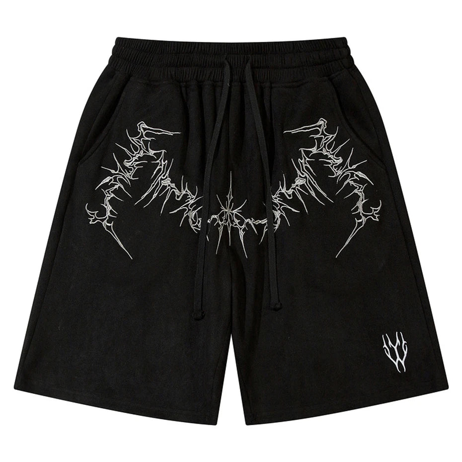 Men’s Suede Knee-Length Shorts – Casual Harajuku Hip Hop Streetwear, Baggy Summer Shorts with Thorn Embroidery