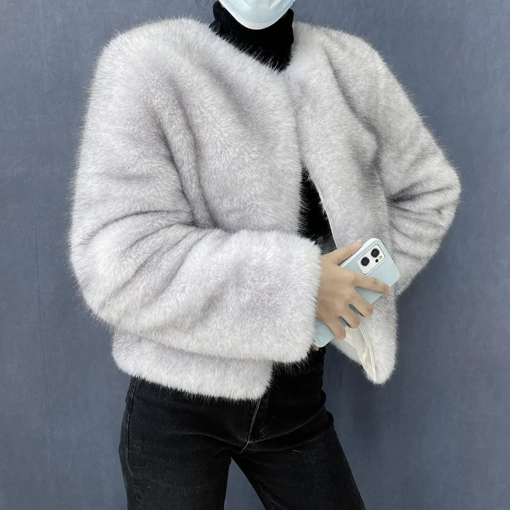 Women’s Luxury Faux Fur Jacket – Fluffy Short Winter Coat, Chic Street Fashion Outerwear