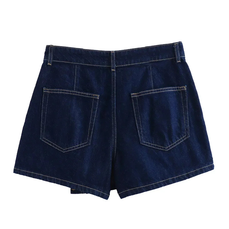 Women’s Blue Denim Cropped Shirt – Y2K Short Sleeve Top