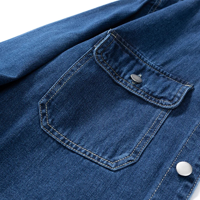 Men’s Loose Fit Denim Shirt – Solid Color Casual Overshirt | Versatile Everyday Wear