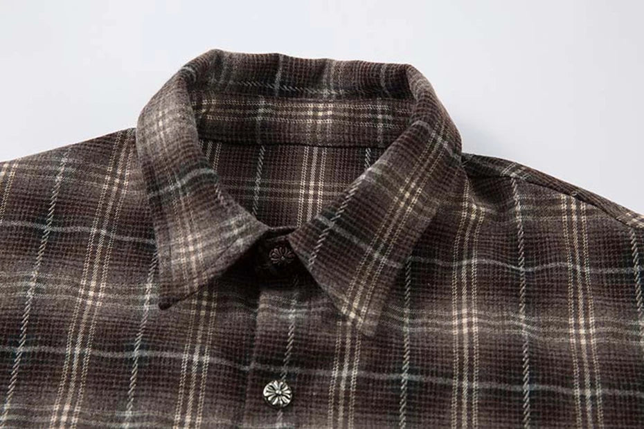 Men’s Vintage Plaid Layered Shirt – Loose Fit Long Sleeve Streetwear
