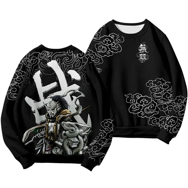 Unisex Samurai Demon 3D Print Hoodie – Japanese Anime Long Sleeve Pullover Sweatshirt, Casual Streetwear Top