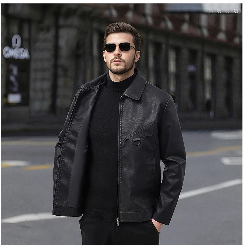 Men’s Slim-Fit Leather Jacket – Retro Lapel Coat | Stylish Spring & Autumn Casual Business Outerwear