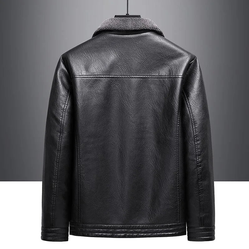 Men’s Faux Fur Leather Jacket – Thick Fleece-Lined Winter Coat | Warm Casual Autumn & Winter Outerwear