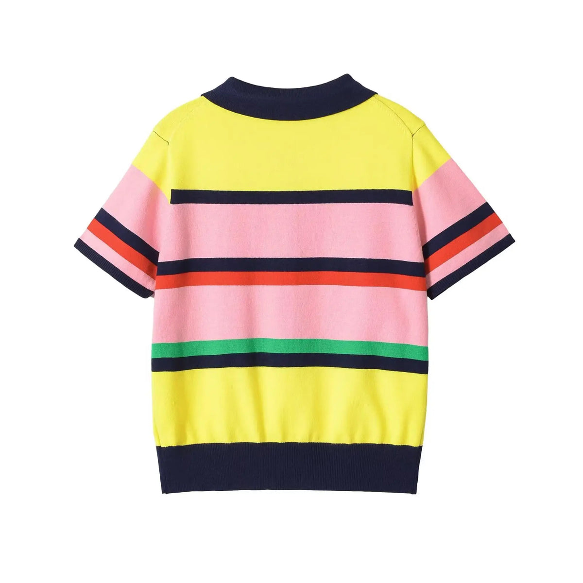 Women’s Striped Knitted Polo Shirt – Colorful Short Sleeve Summer Pullover Top