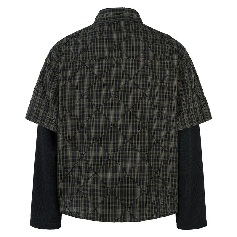 Men’s Plaid Layered Shirt – Loose Fit Long Sleeve Lapel Shirt