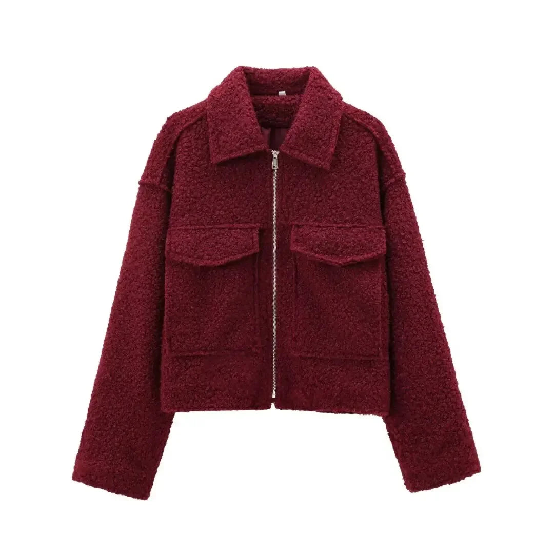 Women’s Winter Tweed Jacket – Warm Fleece-Lined Suede-Style Zip-Up Coat, Stylish Autumn & Winter Outerwear
