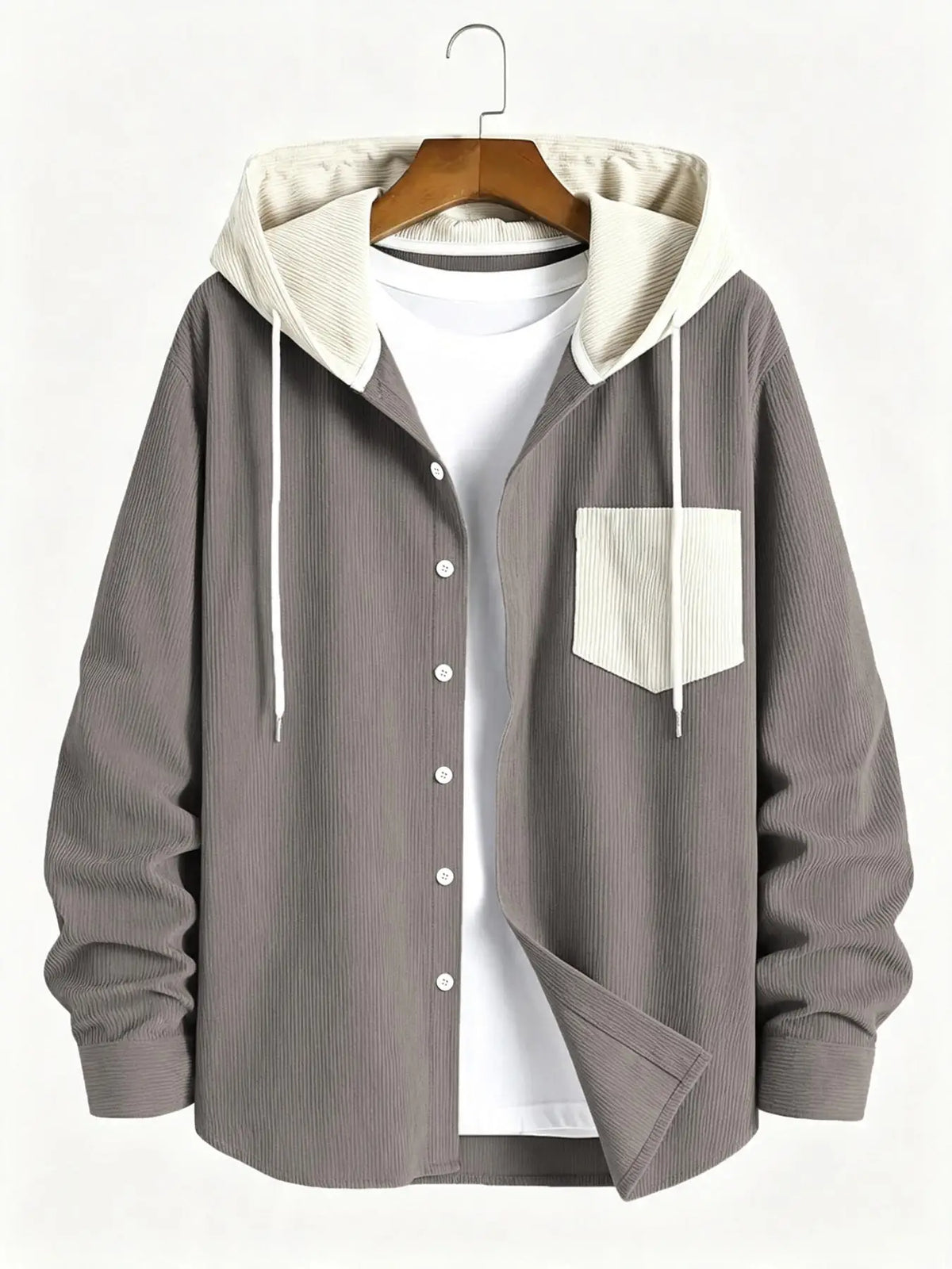 Men’s Corduroy Hooded Jacket – Casual Zip-Up Spring & Autumn Outerwear, Comfortable Everyday Commuting Coat