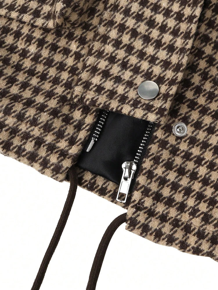 Women’s Houndstooth Cropped Jacket – Stylish Casual Streetwear Coat, Trendy Fall & Winter Outerwear