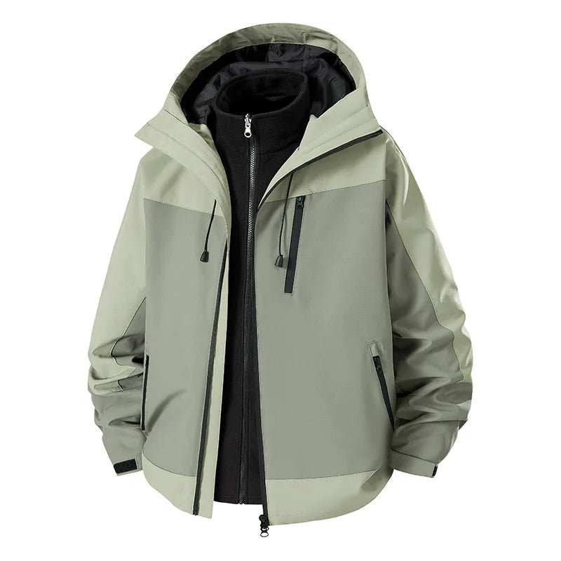 Men’s 3-in-1 Hiking Jacket – Thick Waterproof & Windproof Hooded Outdoor Coat for Climbing, Camping & Travel