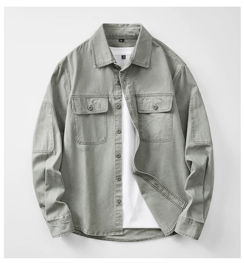 Men’s Vintage Workwear Shirt – Loose Fit Long Sleeve Casual Shirt