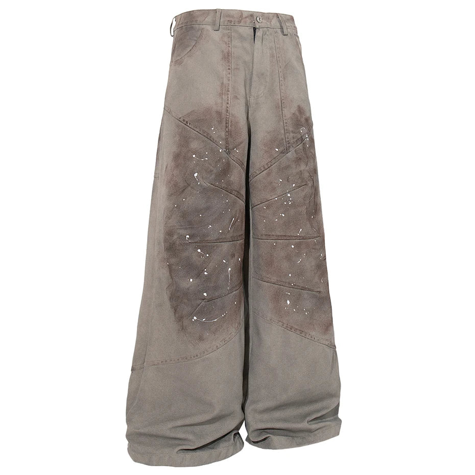 Men’s Vintage Baggy Jeans – Pleated Patchwork Wide-Leg Denim Pants | Harajuku Hip-Hop Streetwear