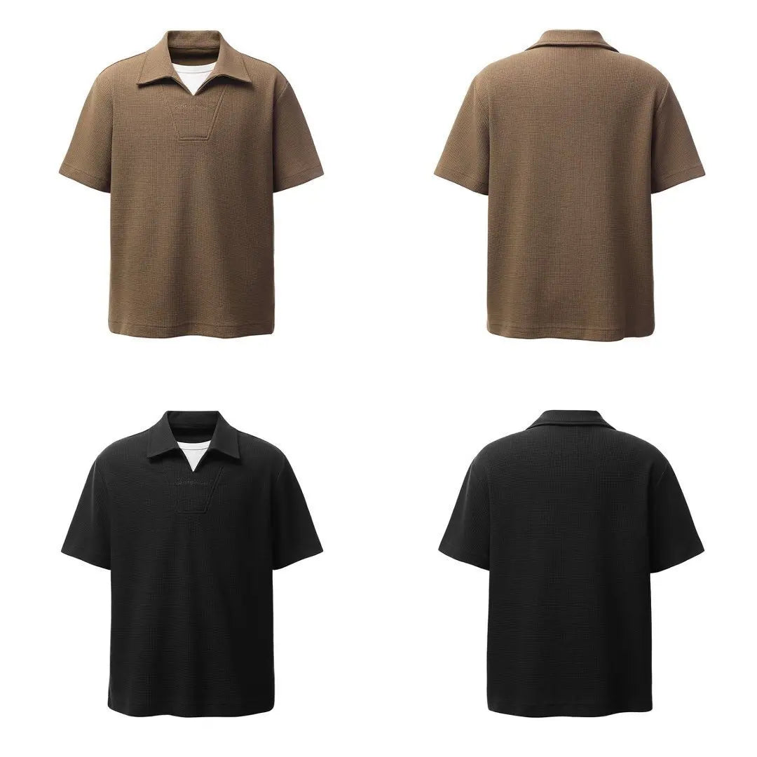 Women’s Retro Waffle Polo Shirt – Short Sleeve Turn-Down Collar Casual Summer Top