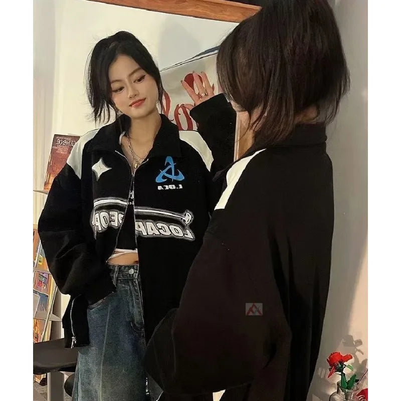 Women Y2K Oversized Sweatshirts Retro Korean Letter Print