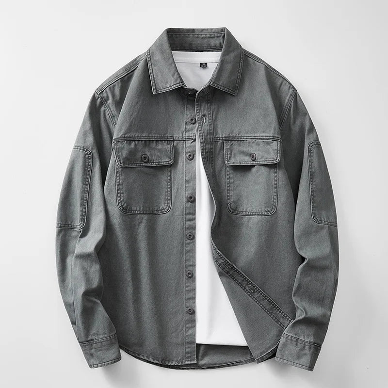 Men’s Vintage Workwear Shirt – Loose Fit Long Sleeve Casual Shirt