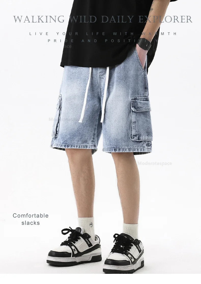 Men's Summer Denim Shorts – Loose Straight Leg Multi-Pocket Casual