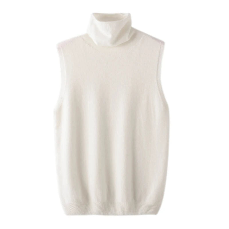 Women’s Merino Wool Turtleneck Knit Vest – Sleeveless Sweater