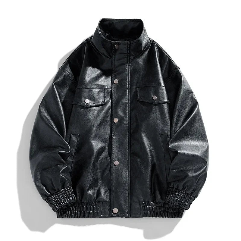 Men’s Retro PU Leather Jacket – High Street Motorcycle-Inspired Coat, Trendy Winter Casual Outerwear