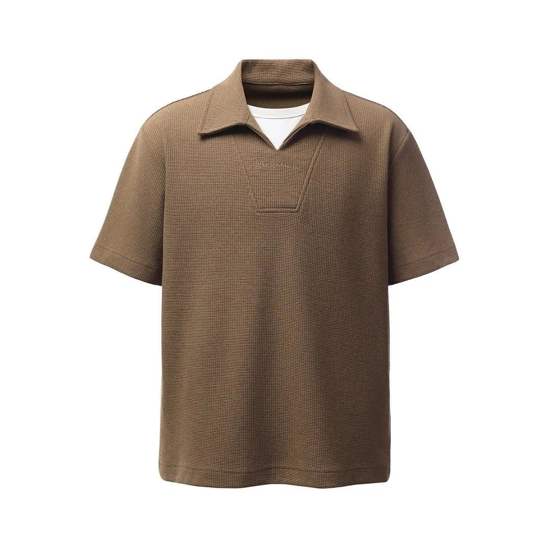 Women’s Retro Waffle Polo Shirt – Short Sleeve Turn-Down Collar Casual Summer Top