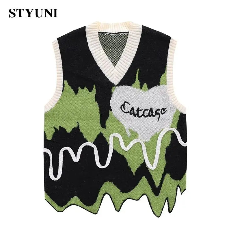 Wavy Color Block Knitted Sweater