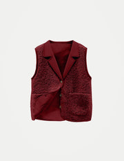 Women’s Sherpa Fleece Vest – Warm Lapel Collar Button-Front Sleeveless Jacket with Pockets