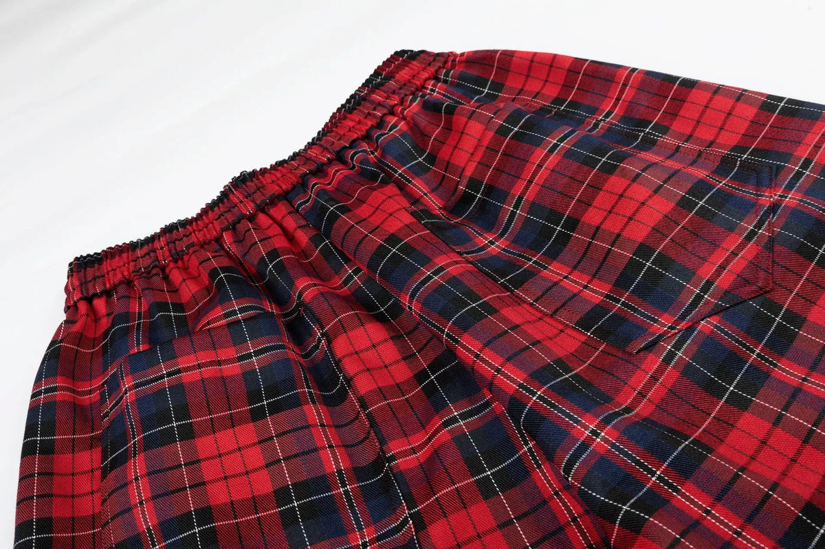 IEFB Men’s Red Plaid Trousers – Loose Fit Drawstring Pants | High-Street Style