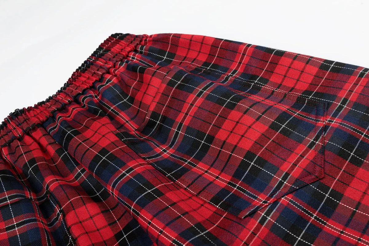 IEFB Men’s Red Plaid Trousers – Loose Fit Drawstring Pants | High-Street Style
