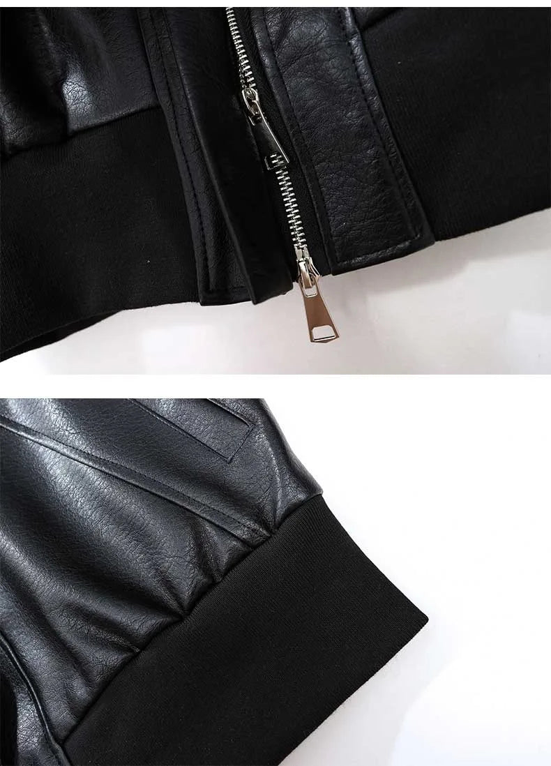 Men’s American-Style Leather Jacket – Baseball Collar Silk-Lined Bomber | Loose-Fit Spring Casual Outerwear