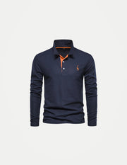 Men’s Premium Deer Embroidered Polo – Long Sleeve Solid Color Shirt | Smart Casual & Business Wear