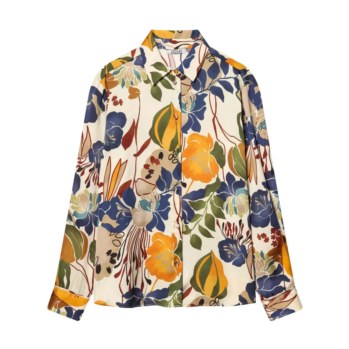 Women’s Printed Turn-Down Collar Blouse – Loose Fit Single-Breasted Shirt for Spring/Summer
