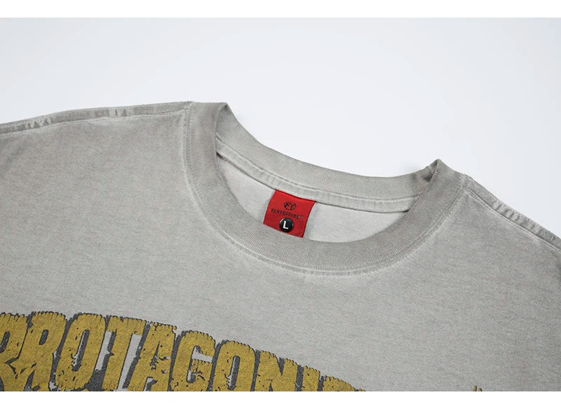 Unisex Retro American Letter Print T-Shirt – Loose Fit Cotton Casual Streetwear Top