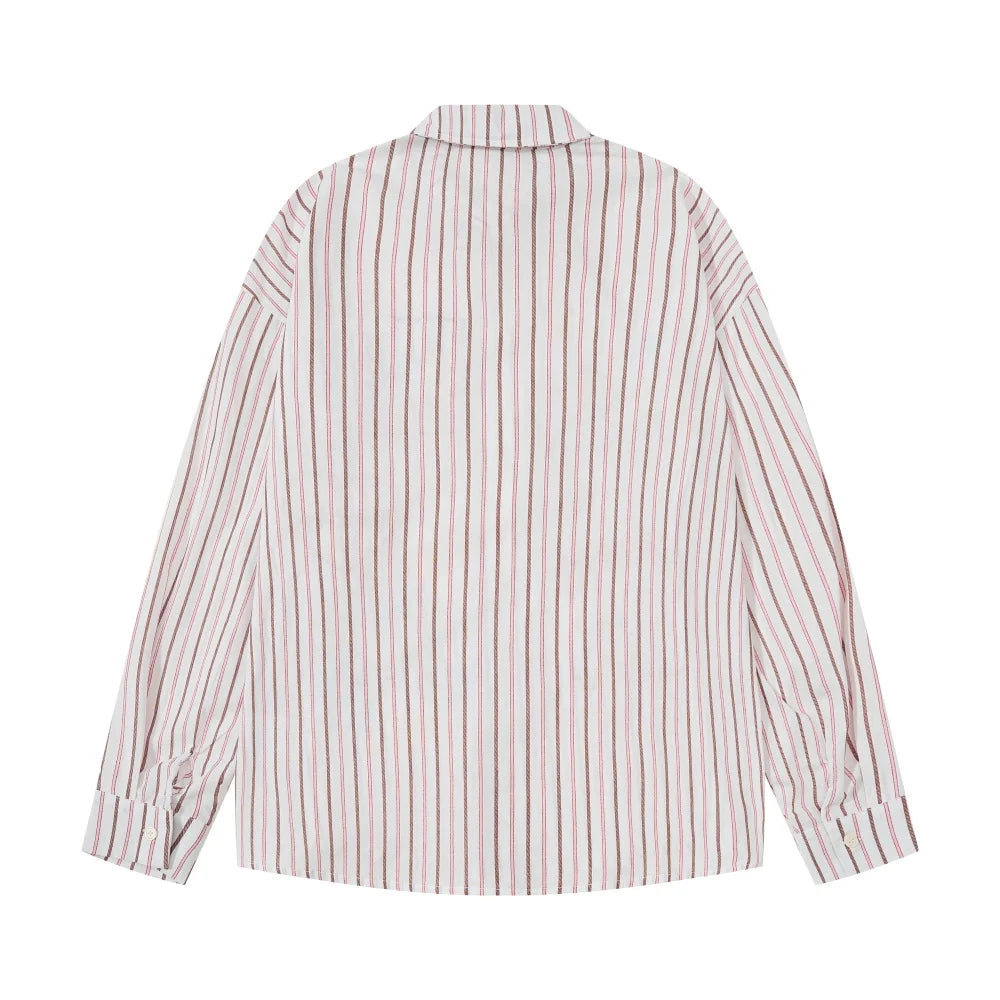 Men’s Horse Embroidery Striped Shirt – Loose-Fit Long-Sleeve Cotton Button-Up | Fun Autumn Casual Streetwear