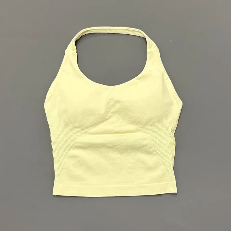 Women's Seamless Halterneck Longline Sports Tank Top – Ruched Gym Activewear
