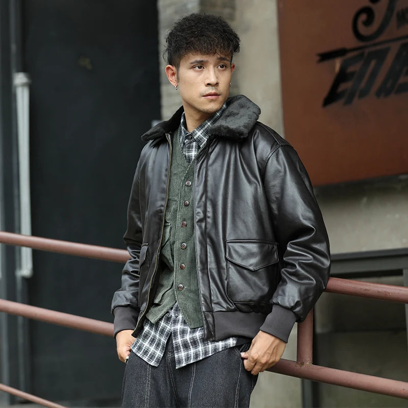 Men’s PU Leather Bomber Jacket – Vintage Aviator Flight Coat | Winter Padded Motorcycle & Military-Inspired Outerwear